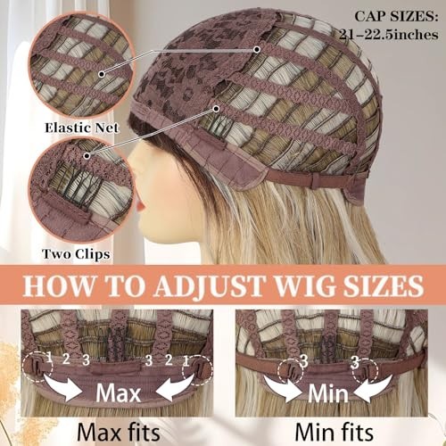 Blonde Wig with Bangs – 20″ Long Wavy Curly Heat Resistant Synthetic Hair for Pa