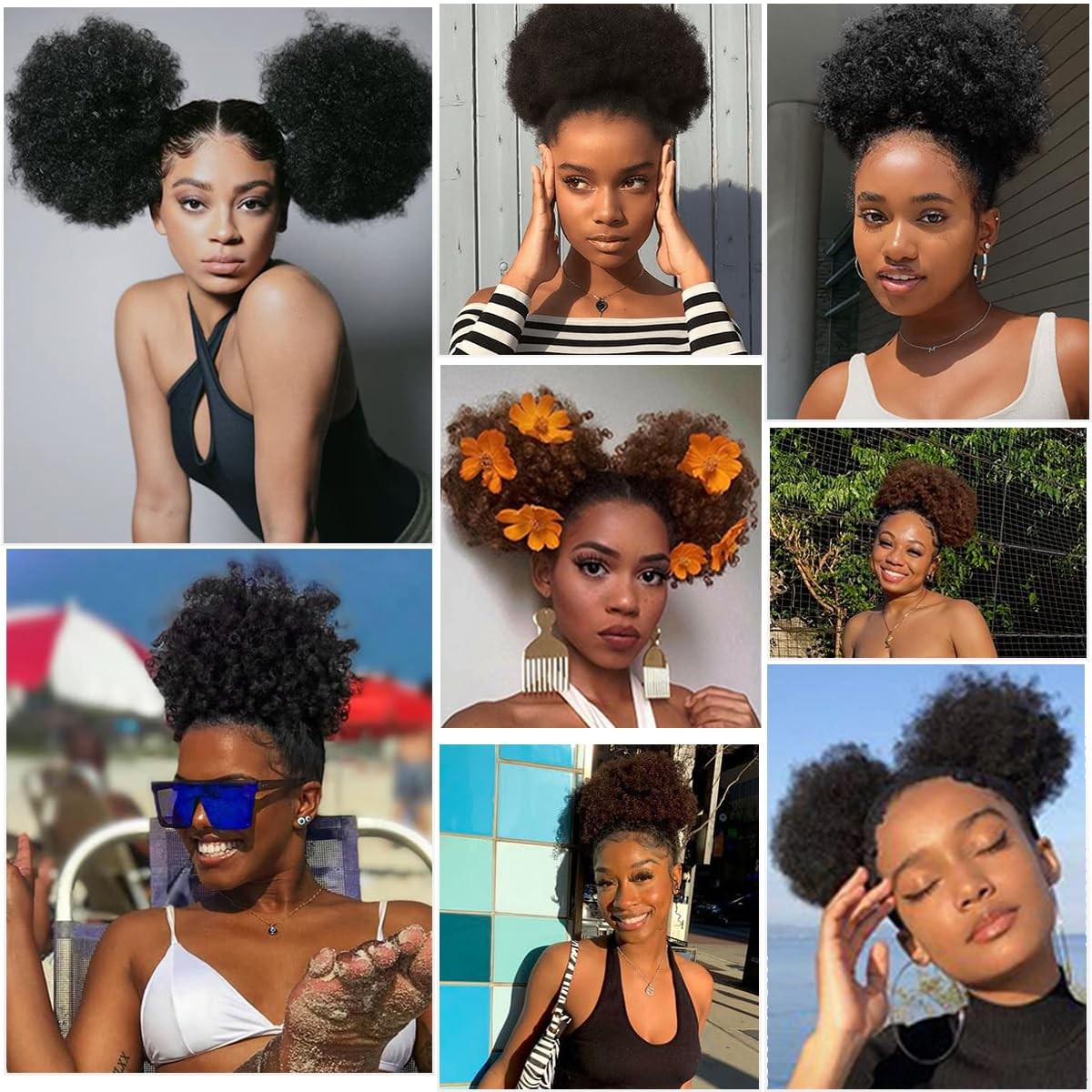 HEVAYO KISS Afro Puff Drawstring 8 Inch(Pack of 1), #1B Natural Black
