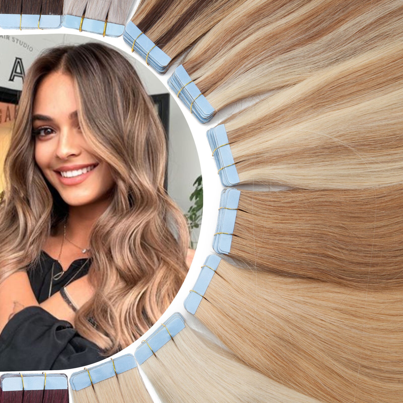 Tape in Human Hair Extensions Invisible Adhesive Glue Skin Weft Remy Hair16-26in