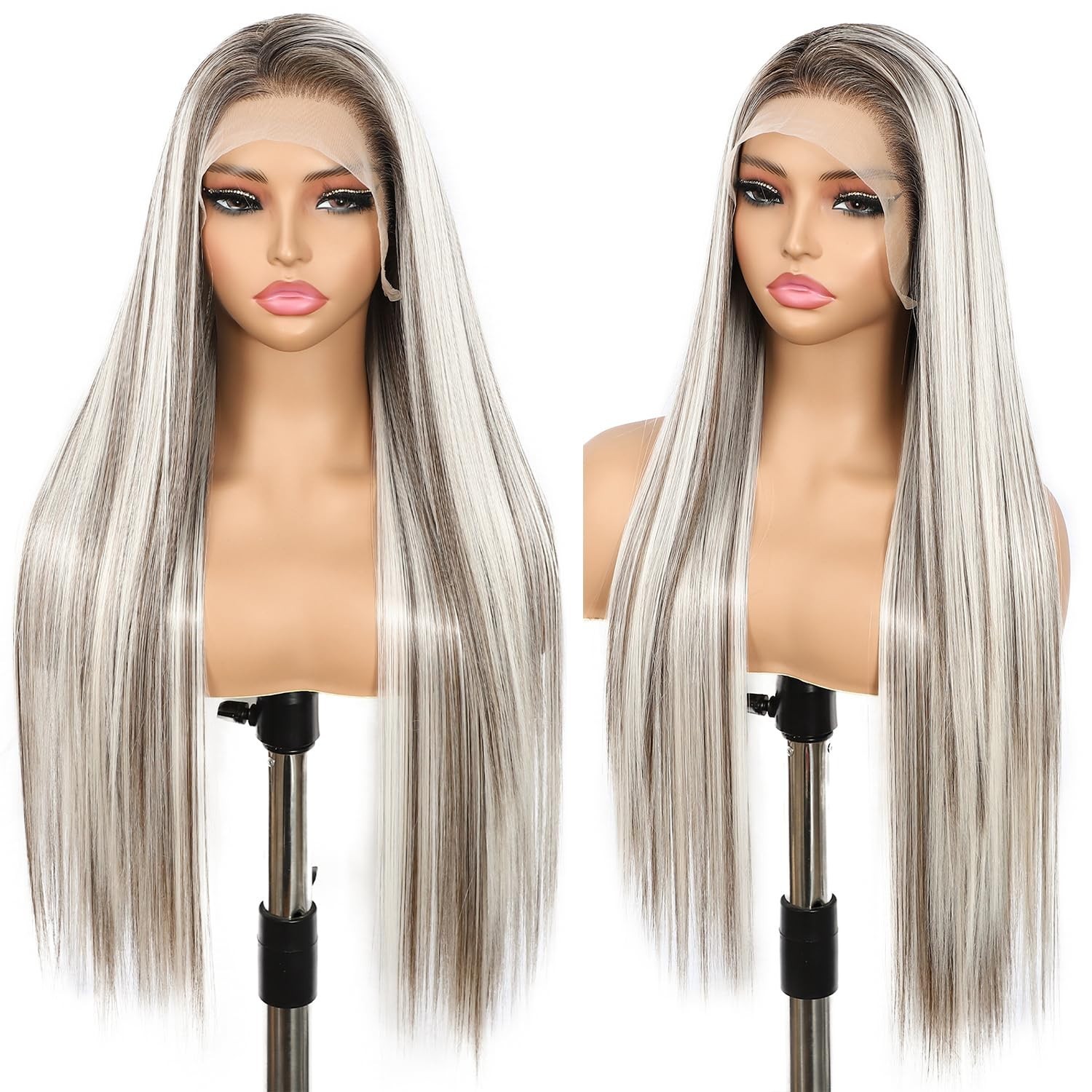 Lace Front Human Hair Blend platium Wigs