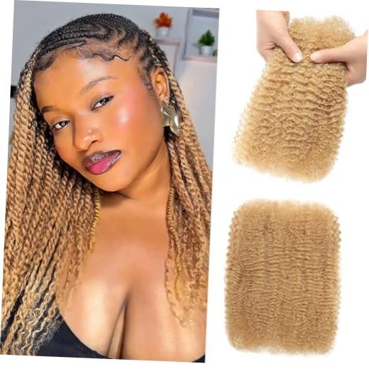 18Inch Afro Kinkys Bulk Human Hair 35g/Pack, 18 Inch (35g) Honey Blonde 27#