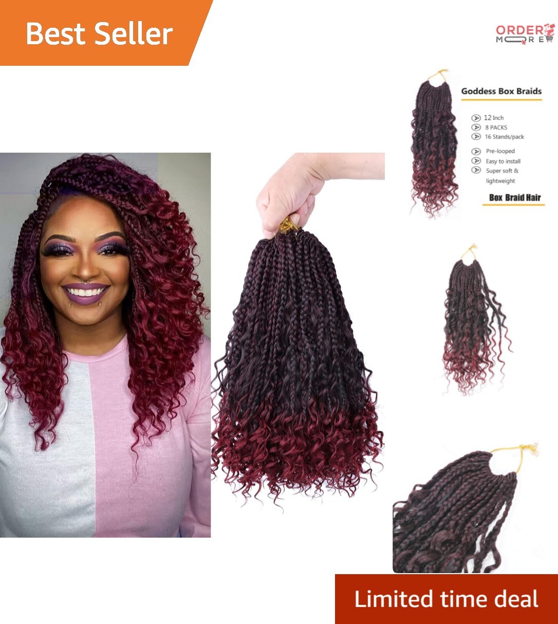 12 Inch Crochet Box Braids Curly Ends 8 Pack Synthetic Hair for Women