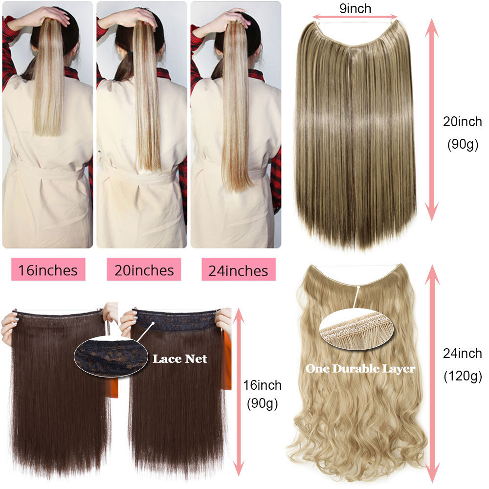 Wire In Hair Extensions Elastic Band Secret Miracle Ring 100% Real Thick Hair HY