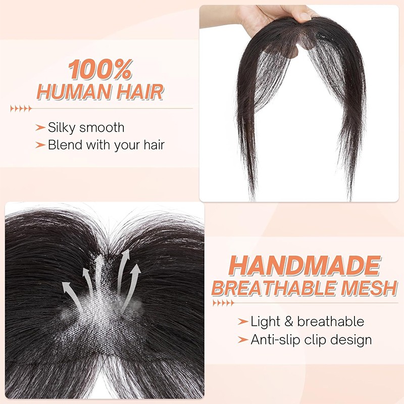 Thin Clip In 100% Real Remy Human Hair Silk Lace Topper For Women Hairpiece Bang