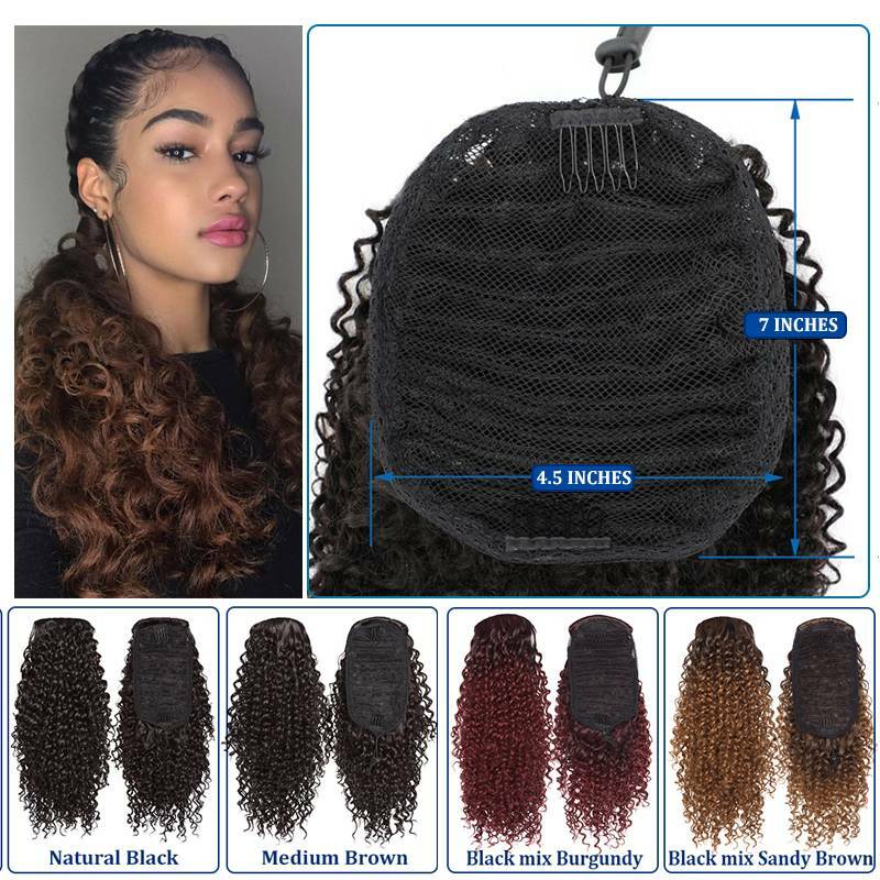 Large Kinky Curly Drawstring Ponytail One Piece Clip In Hair Extension for Human