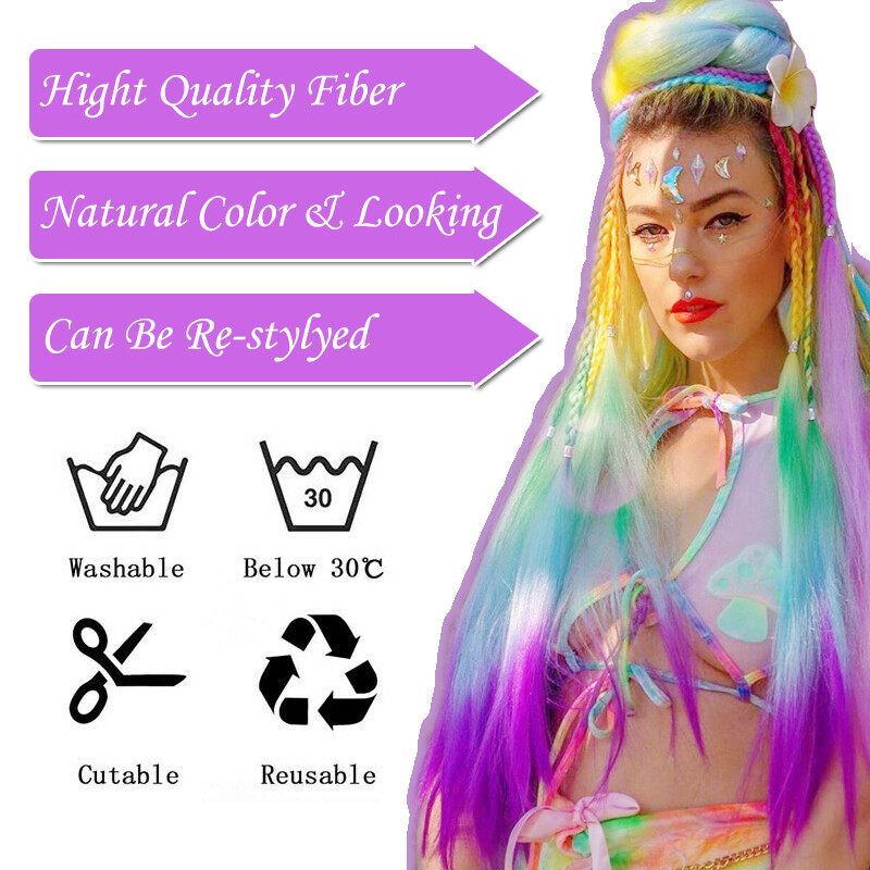 Crochet Box Braiding Long Jumbo Braid Hair Extensions Rainbow Festival Braided