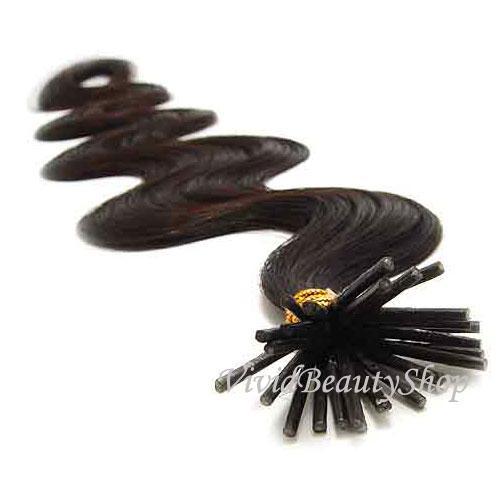 200 I Stick Tip Body Wave Wavy Micro Rings Remy Human Hair Extensions Dark Brown
