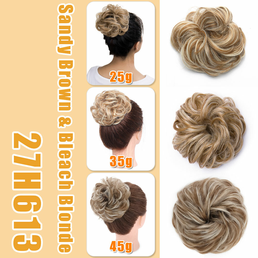Real Natural Curly Messy Bun Hair Piece Scrunchie Updo Hair Extensions Grey HYT1
