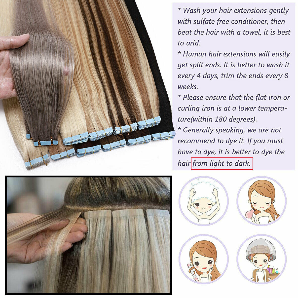 Tape-in Human Hair Extensions Skin Wefts Thick Remy Russian Hair Highlight Ombre