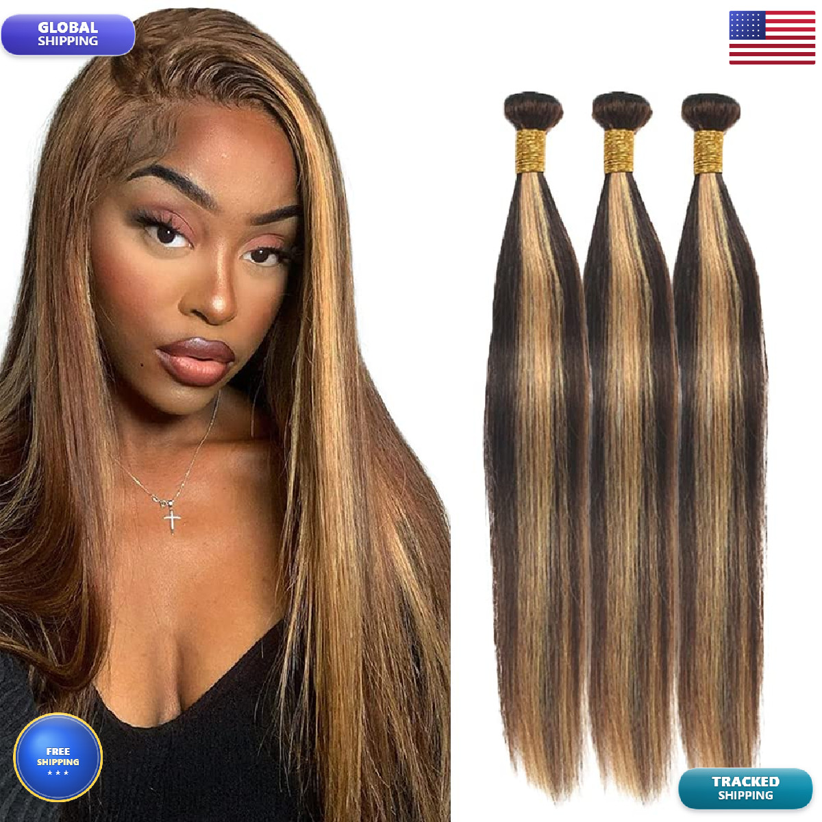 Hrceyocr P4/27 Blonde Bundles Human Hair Straight Bundles 14 16 18 Inch