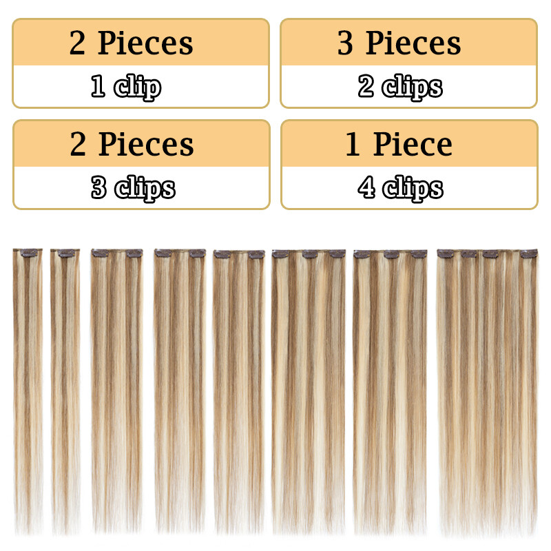 8 Pieces Thick Clip In Hair Extensions Long False Hair Piece Highlight Balayage