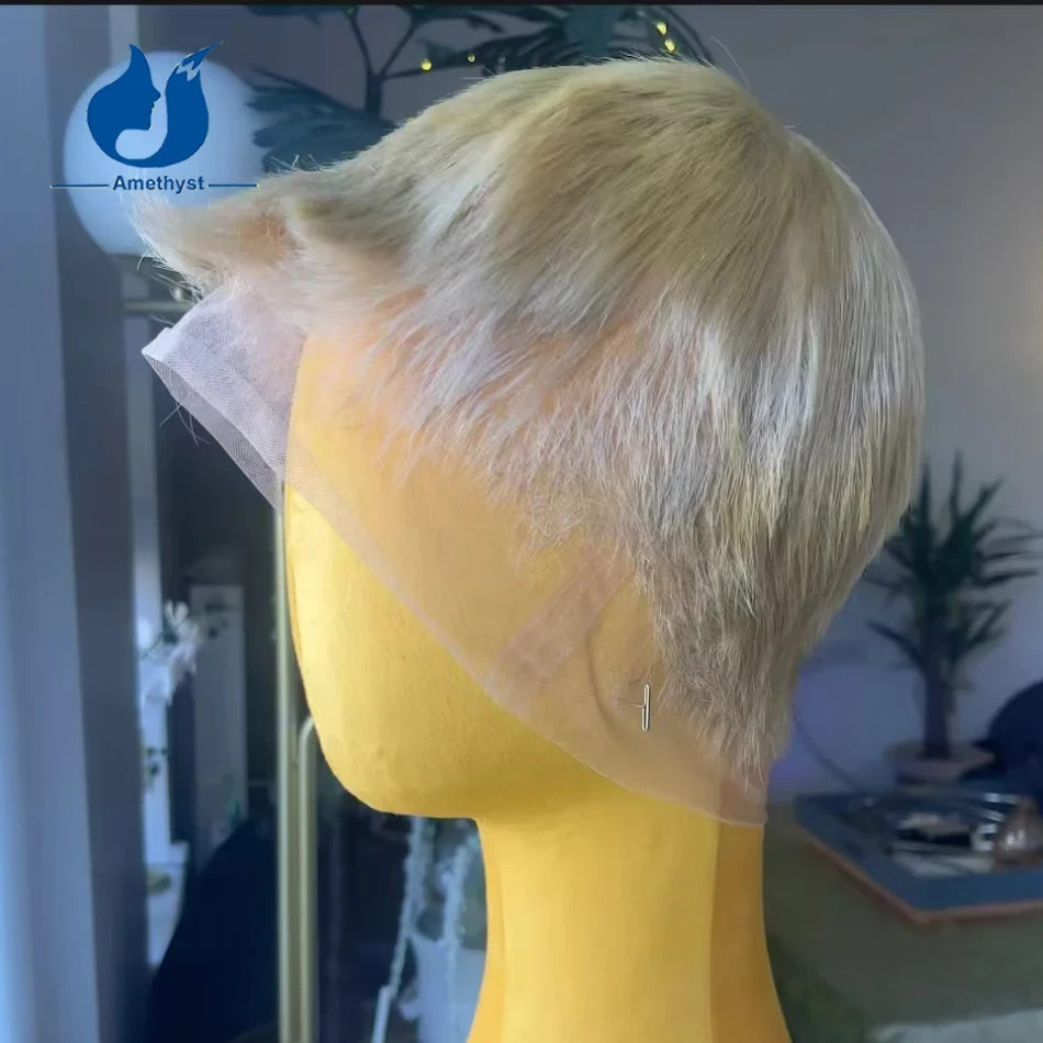 #60 Platinum Blonde Short Boy Cut Male Wig Breathable Cap Full Lace Wig for Men