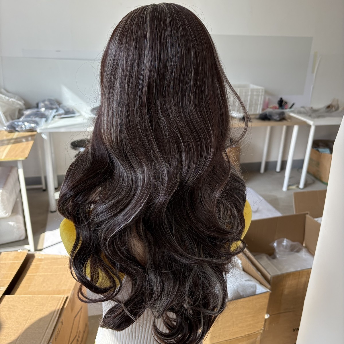 Long Wavy Mixed Brown blonde Cosplay Party Wig With Bangs Synthetic Hair Soft