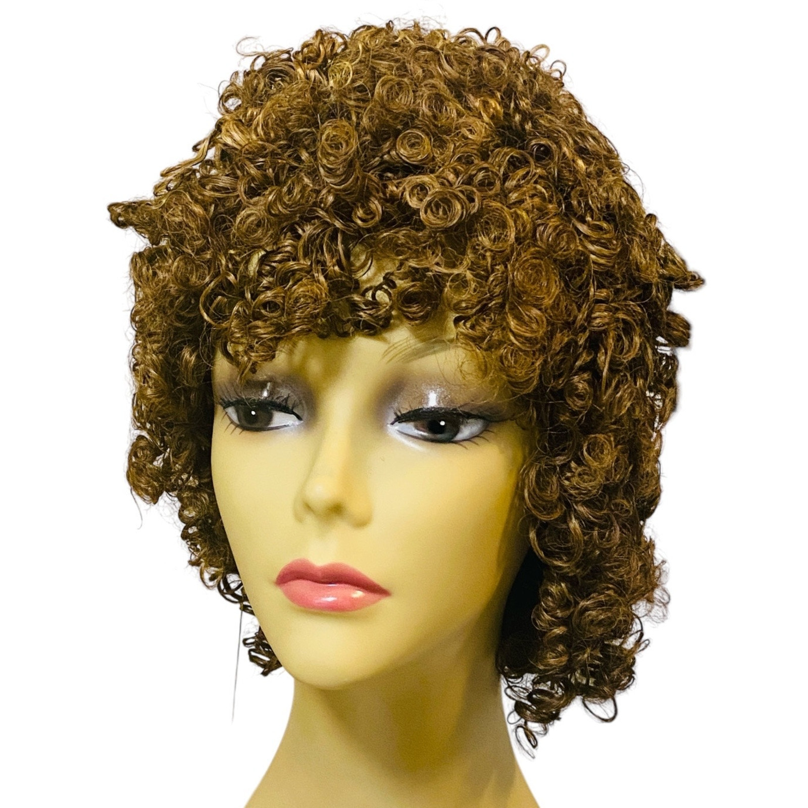 Ashro 100% Human Hair Spiral Curl Wig Brown Frost Ombre Women Size Large NWT