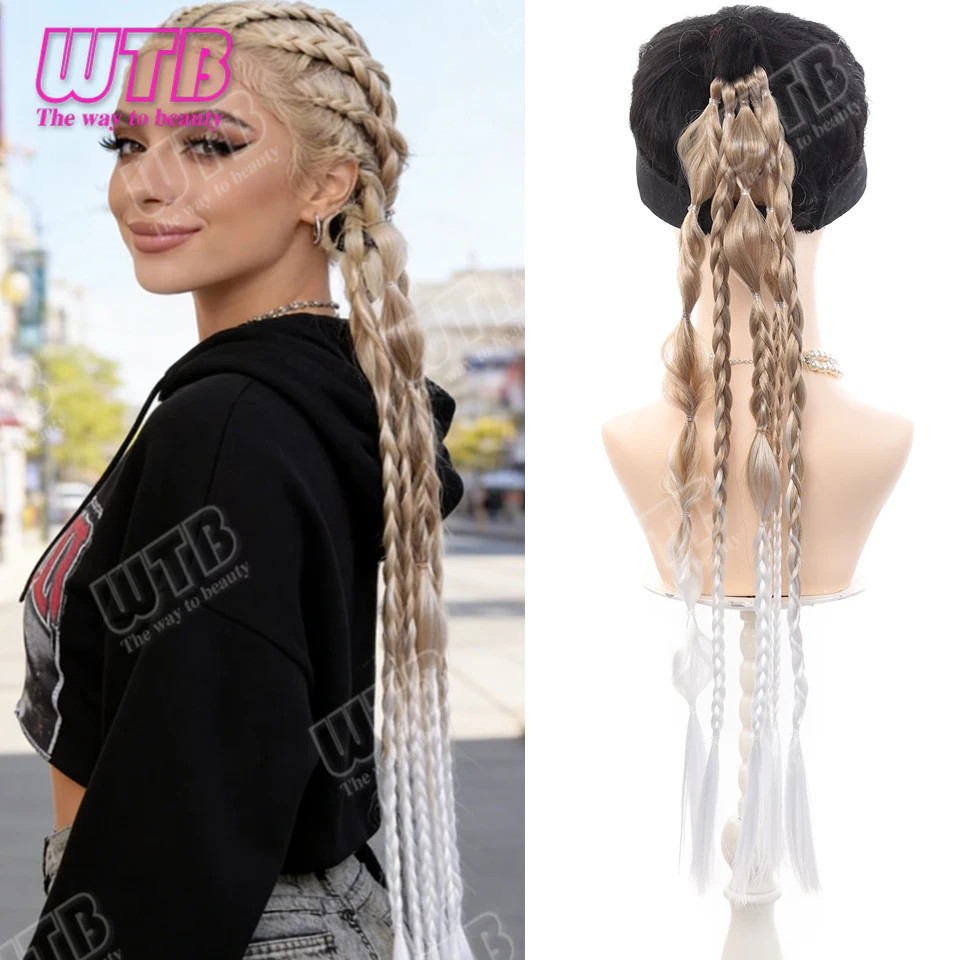 Bubble Braided Ponytail Synthetic Wig for Women Elastic Band for Daily Party