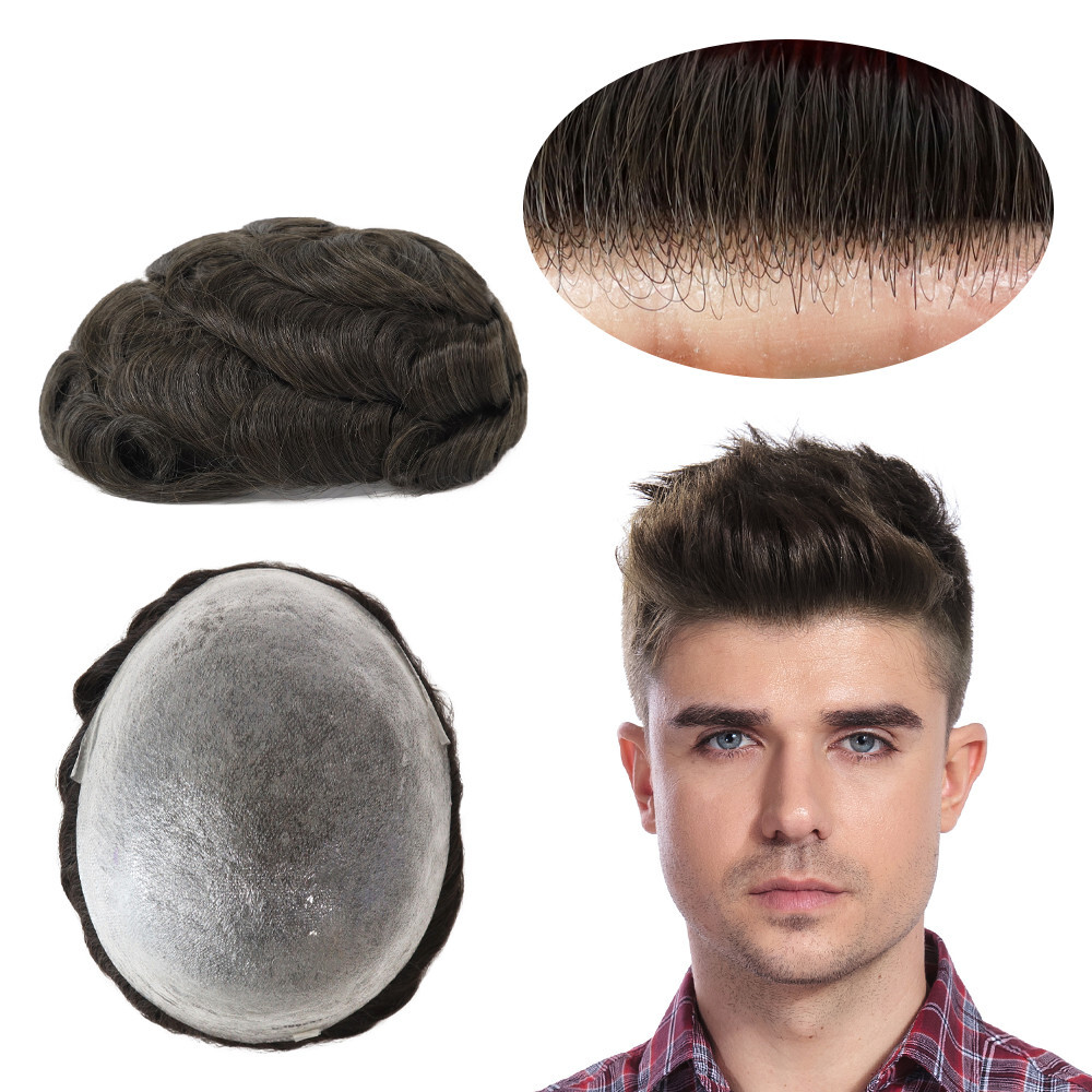 Mens Toupee Ultra Thin Skin Human Hair System Invisible 0.02mm Hairpieces #2