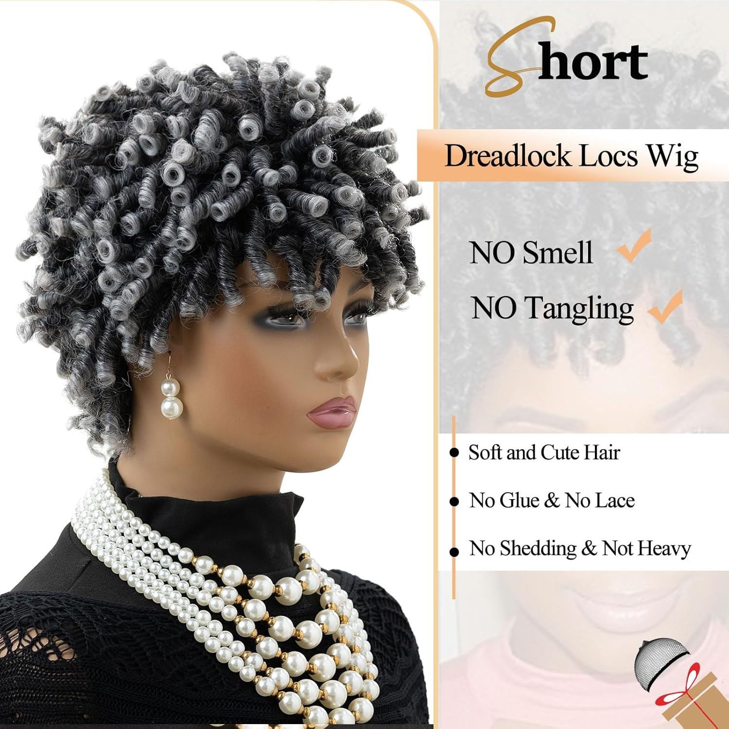 MIMAN Tight Curl Short Black Grey Afro Wig curly kink twist woman synthetic 10″