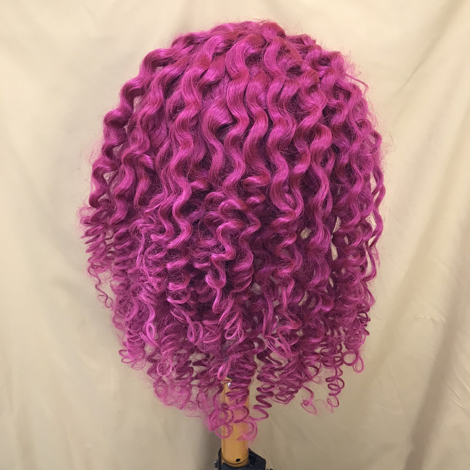 22inch Curly Pink 13x4x1 T Lace Front Pure Human Hair Wig 180% Density