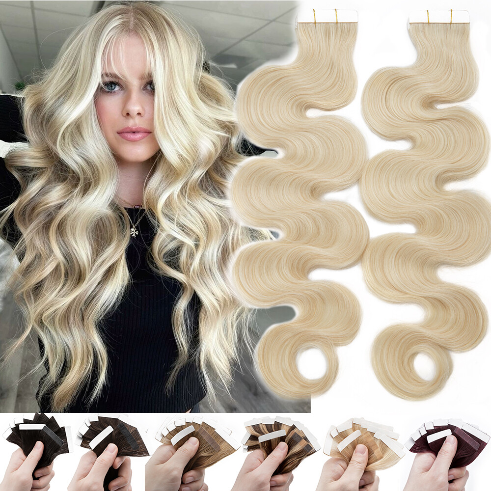 Russian 150G Tape In Skin Wefts 100% Remy Human Hair Extensions Body Wave THICK