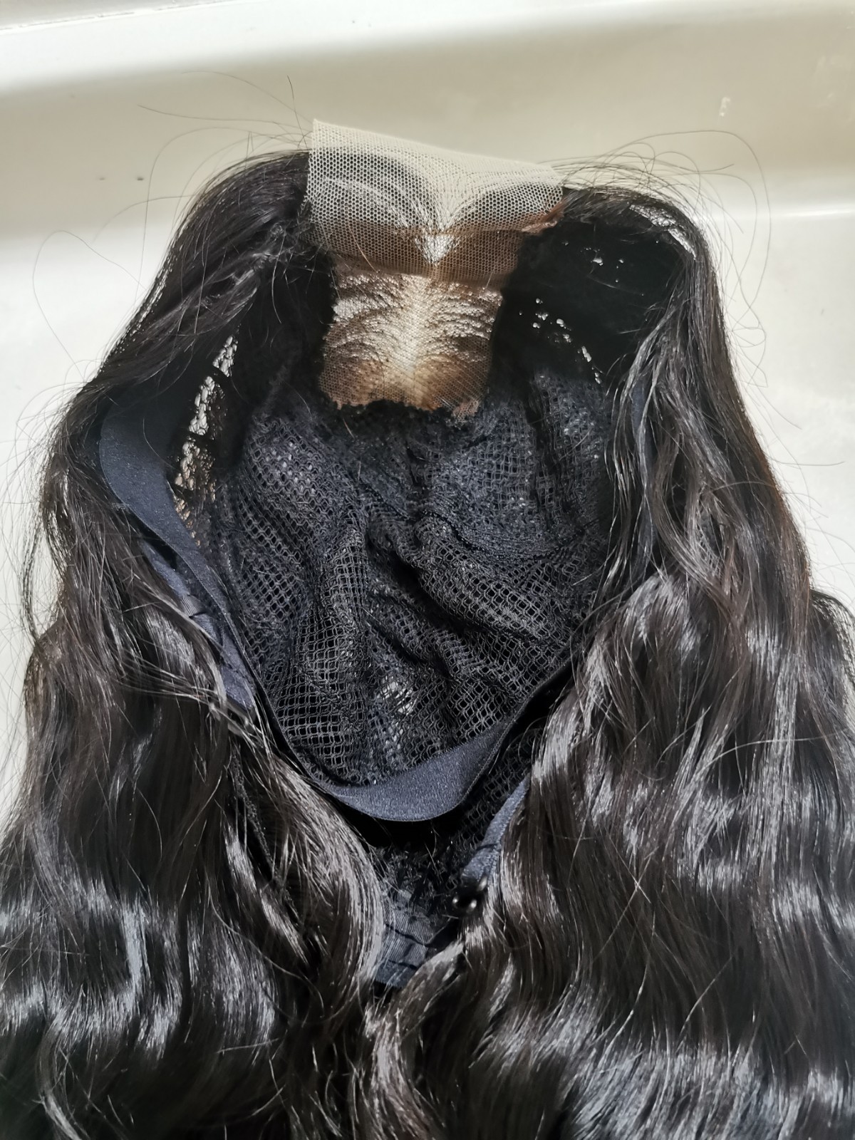 Quality Natural Black Wavy Human Hair Glueless Bleach Closure Wig 24″
