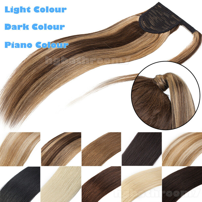 Smooth Ponytail 100% Human Hair Clip In Remy Hair Pony Tail Extensions THICK 22″