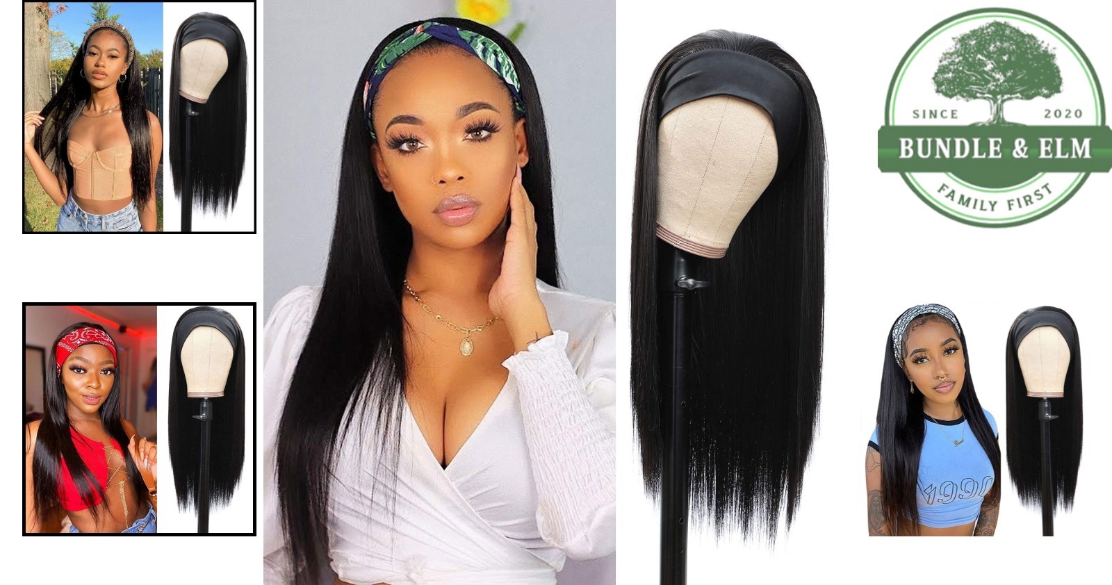 Fashionable Black Headband Wig, 24 Inch Straight Style with Included Accessories
