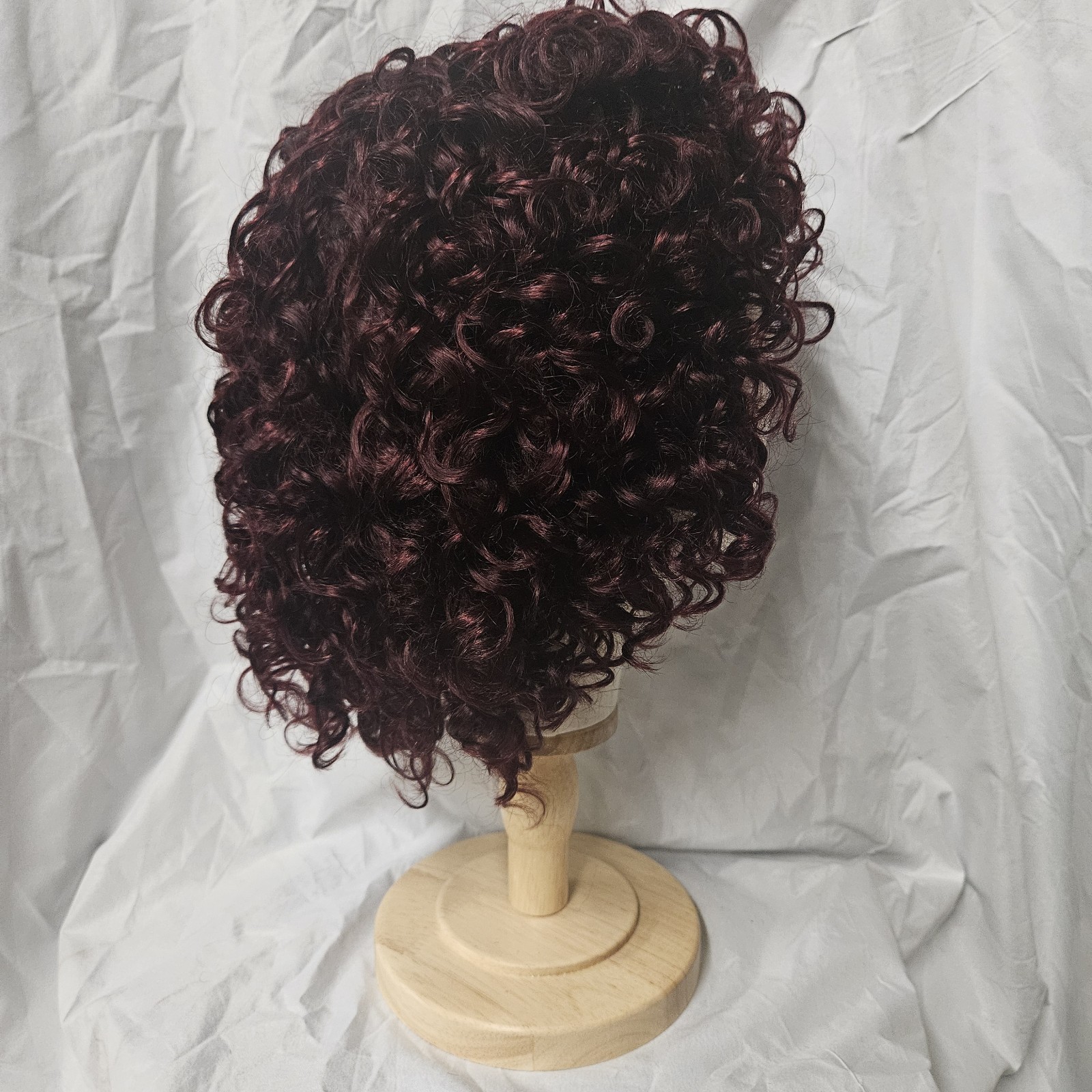 100% Human Hair, Dark Red, Water Wave, Glueless Lace Wig w/ Bangs. Color 99J