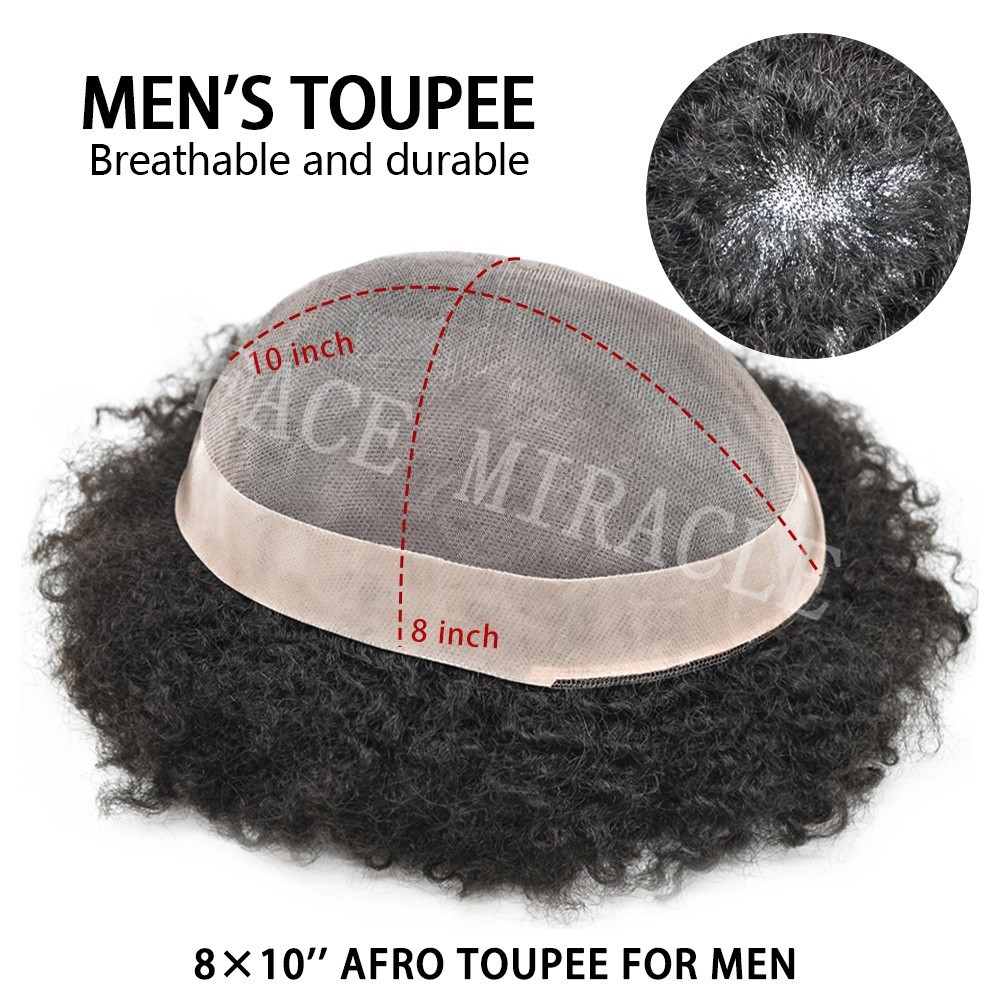 Afro Toupee for Black Men Fine Mono Mens Toupee Human Hair System Curly Hair