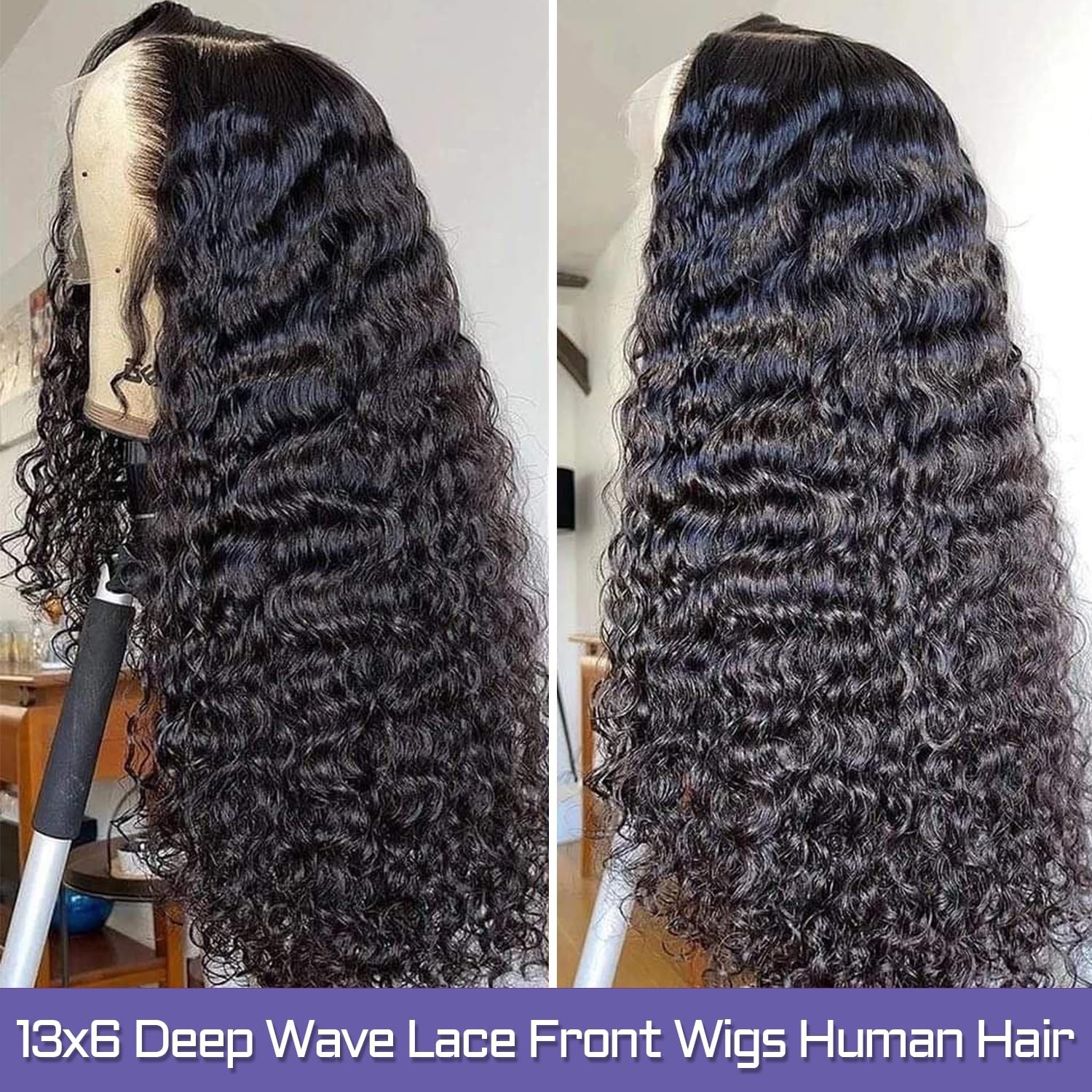 Sathen 13×6 Deep Wave Wig Black 24 Inch Human Hair BRAND NEW IN PACKAGING