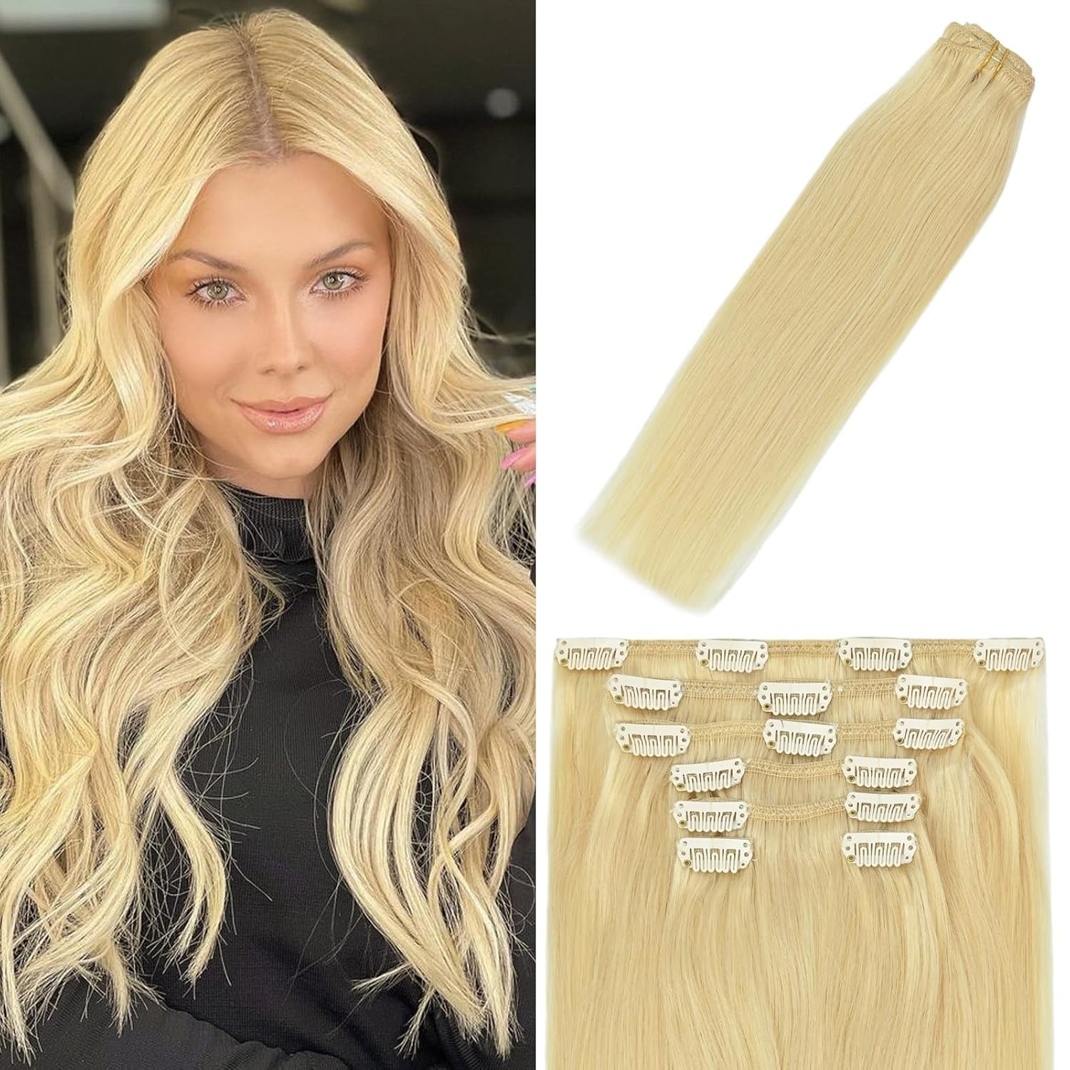 Clip in Hair Extensions Real Human Hair Clip-on Remy Hair Thick Balayage Colors