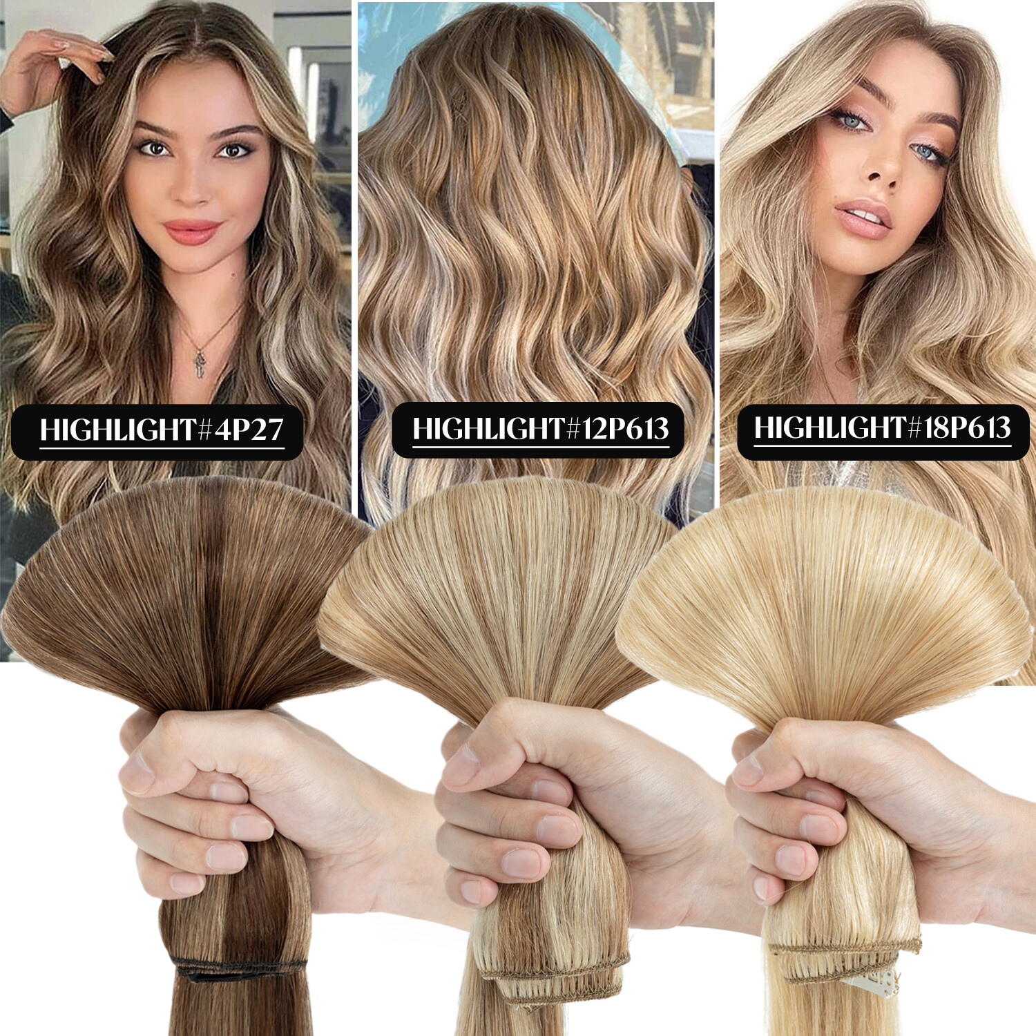 One Piece 100% Real Clip In Remy Human Hair Extensions Highlight 3/4 Full Head F