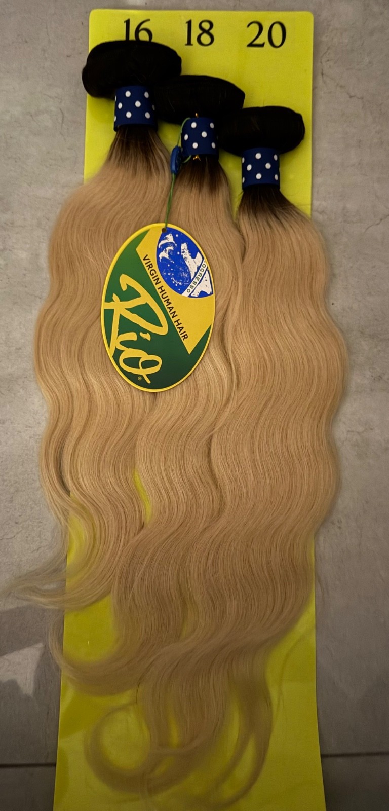 Rio 100% Virgin Remy Hair Body Ombre Color 16”18”20” T1B/613