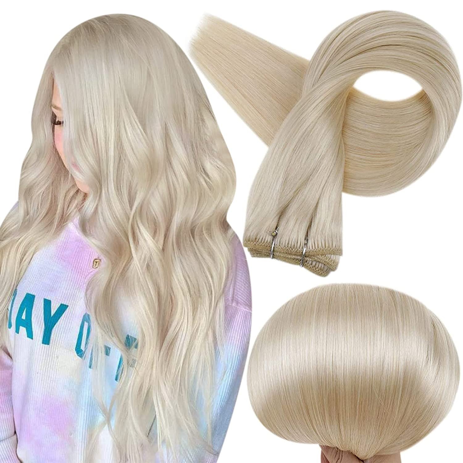 Weft Sew in Hair Extensions Double Weave 100% Russian Remy Human Hair Full Head