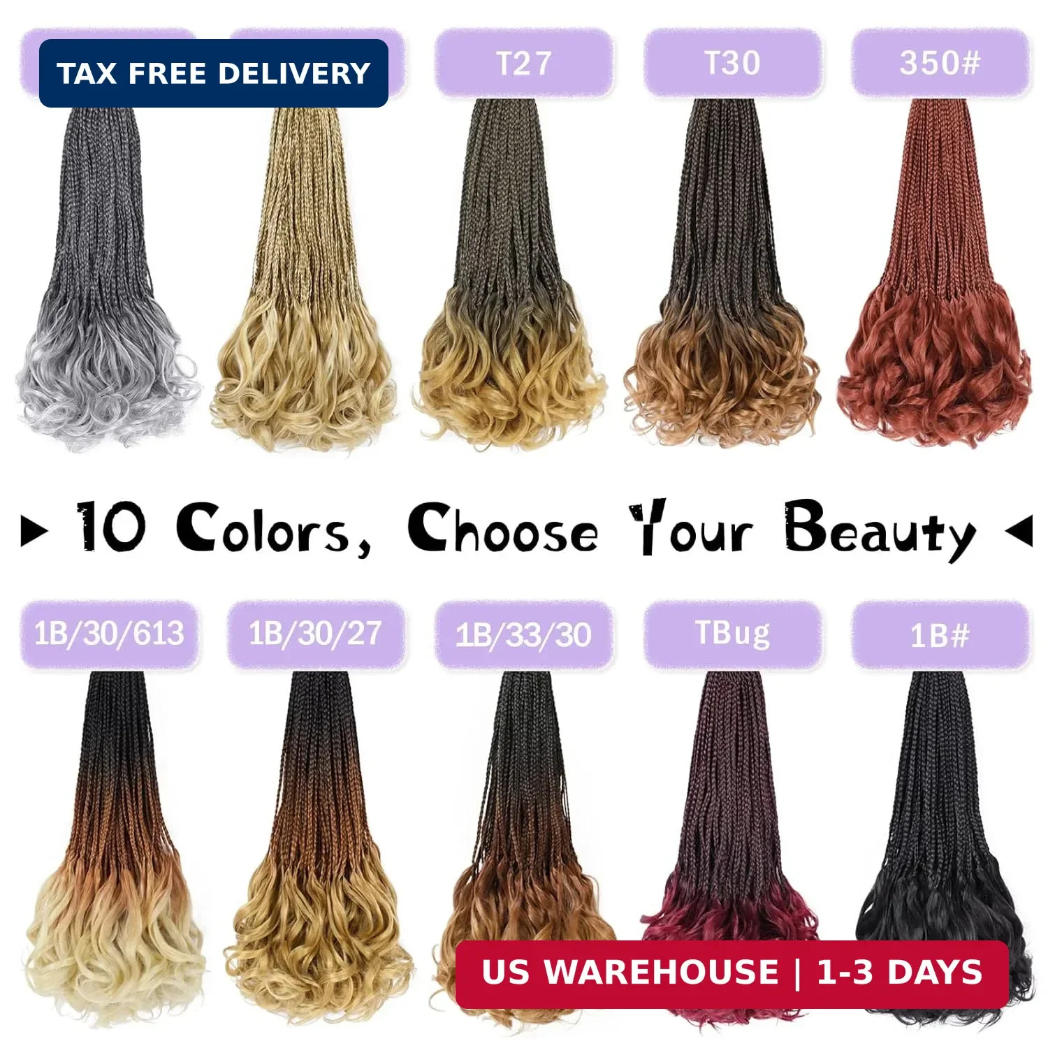 French Curl Crochet Braids 12 Inch Goddess Box Braids Crochet Hair 8 Packs Pre L