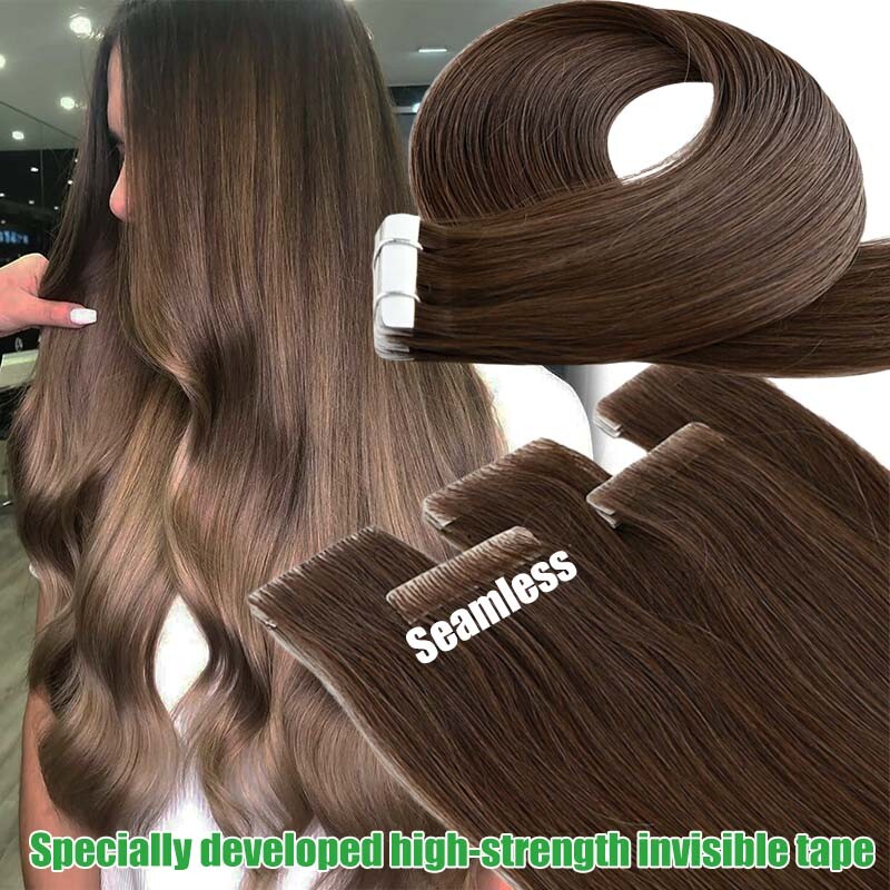Tape In Stick 100% Remy 8A Human Hair Extensions Full Head Skin Weft Thick Long