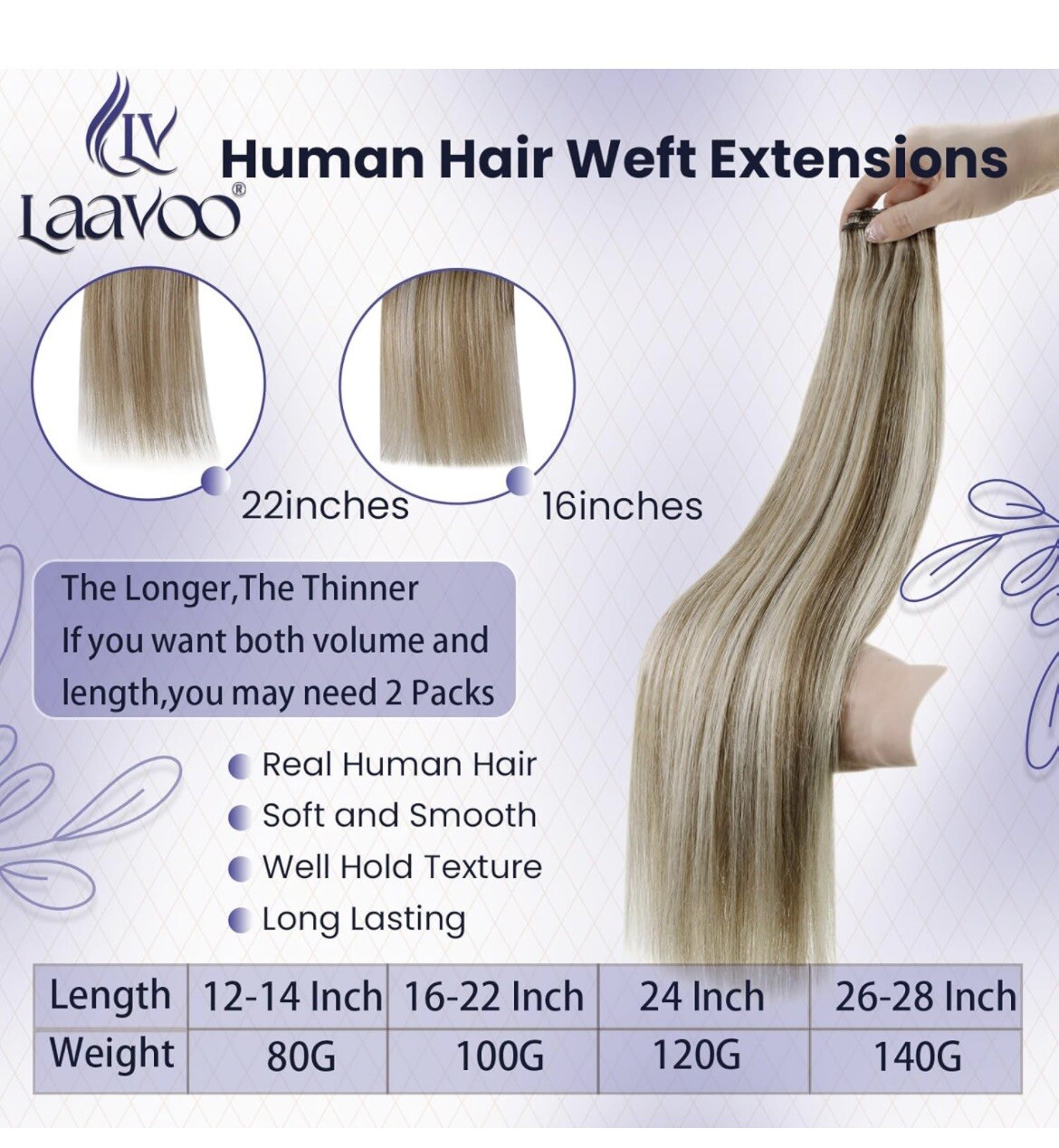 14 INCH LaaVoo REMY HUMAN HAIR WEFT – 80G LIGHT BROWN/ BLONDE HIGHLIGHTS #P8/60
