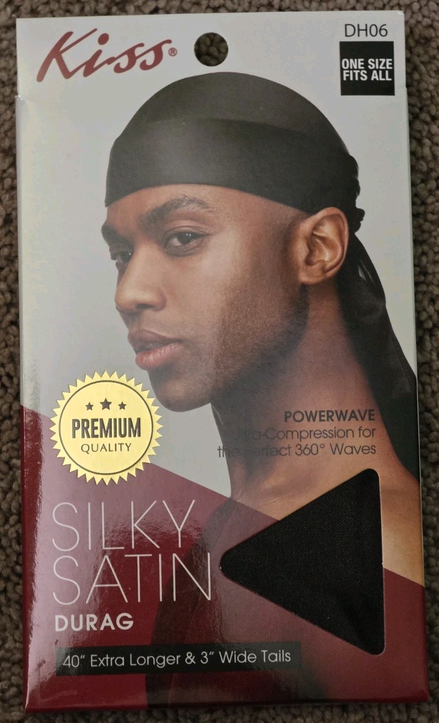 Kiss Power Wave Silky Satin Durag 40” Extra Long & 3” Wide Tails Black DH06