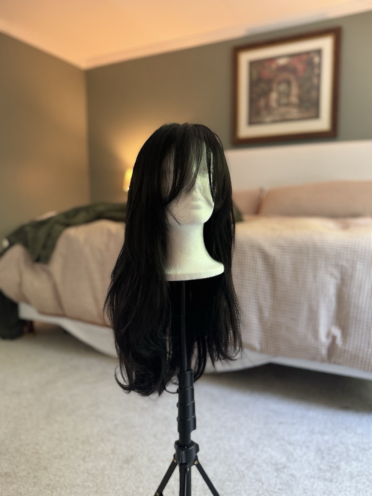 Preowned 9×6 Lace Human Hair Glueless Wig W/Curtain Bangs 20 inch- Jessie’s Wig