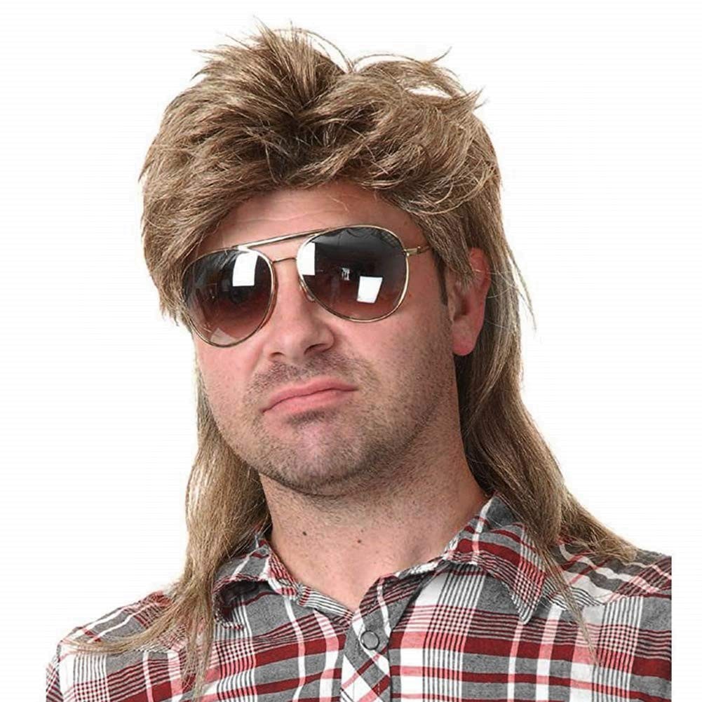Mullet Wig for Men 80s Costume Party Cosplay Halloween Light Brown