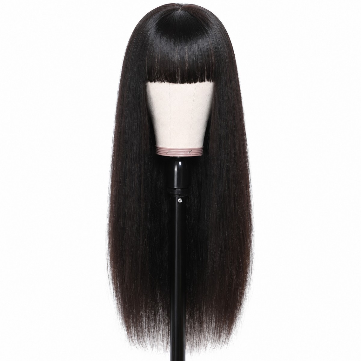 Black Long Straight Cosplay Party Wig With Fringe Synthetic Hair Soft