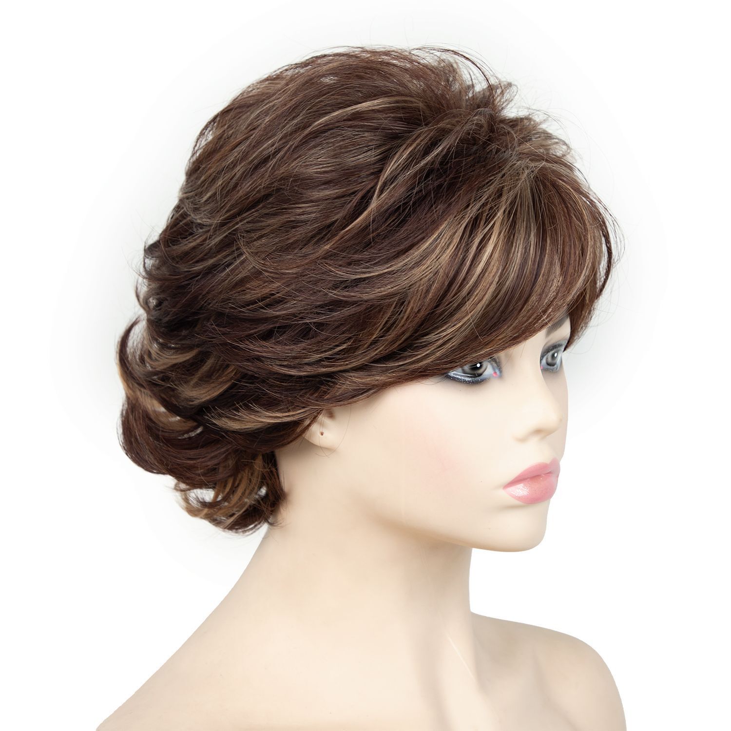 Short Hightlight Brown Wig Pixie Cut Wig for Fashion Women Party Daily Use