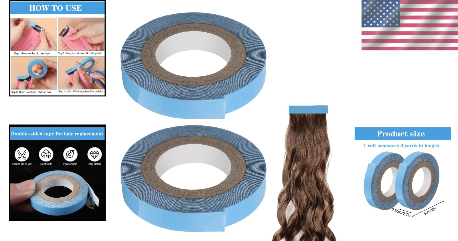 Invisible Blue Hair Extension Tape – 3 Yards Double-Sided for Professional Use