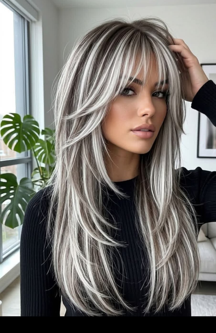 White Blonde Chocolate Brown Highlight Wig with Bangs Lace Front Human Hair Wigs