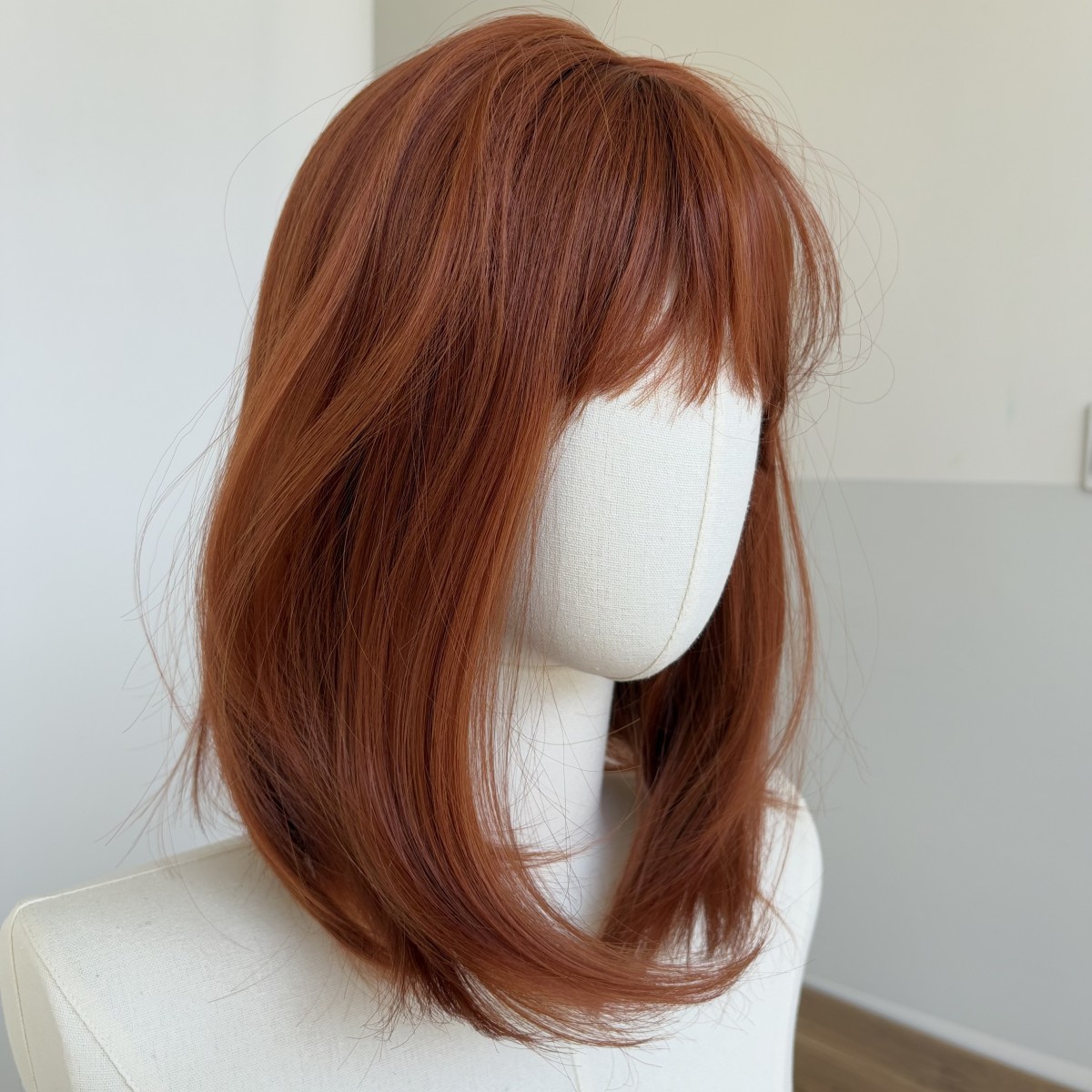 Heat Resistant Synthetic Hair Straight Copper Red Soft Cosplay Wig With Bangs