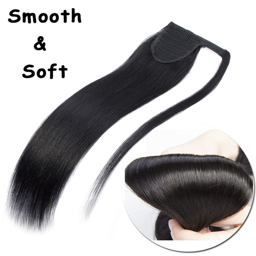 US Thick Clip In Hair Extensions Pony Tail Wrap Around Ponytail as human Curly H