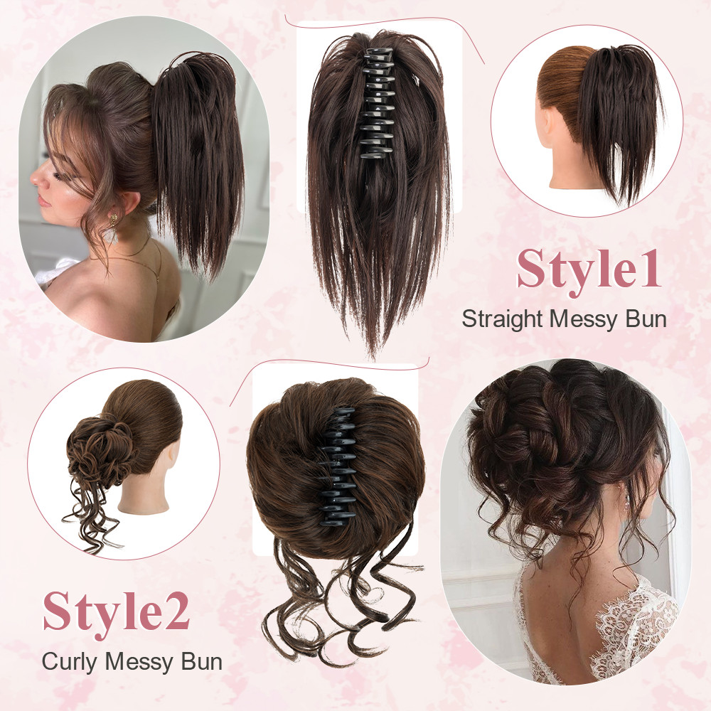 Natural Clip on Messy Bun Hair Piece Claw Clip in Updo Wedding Hair Extension US
