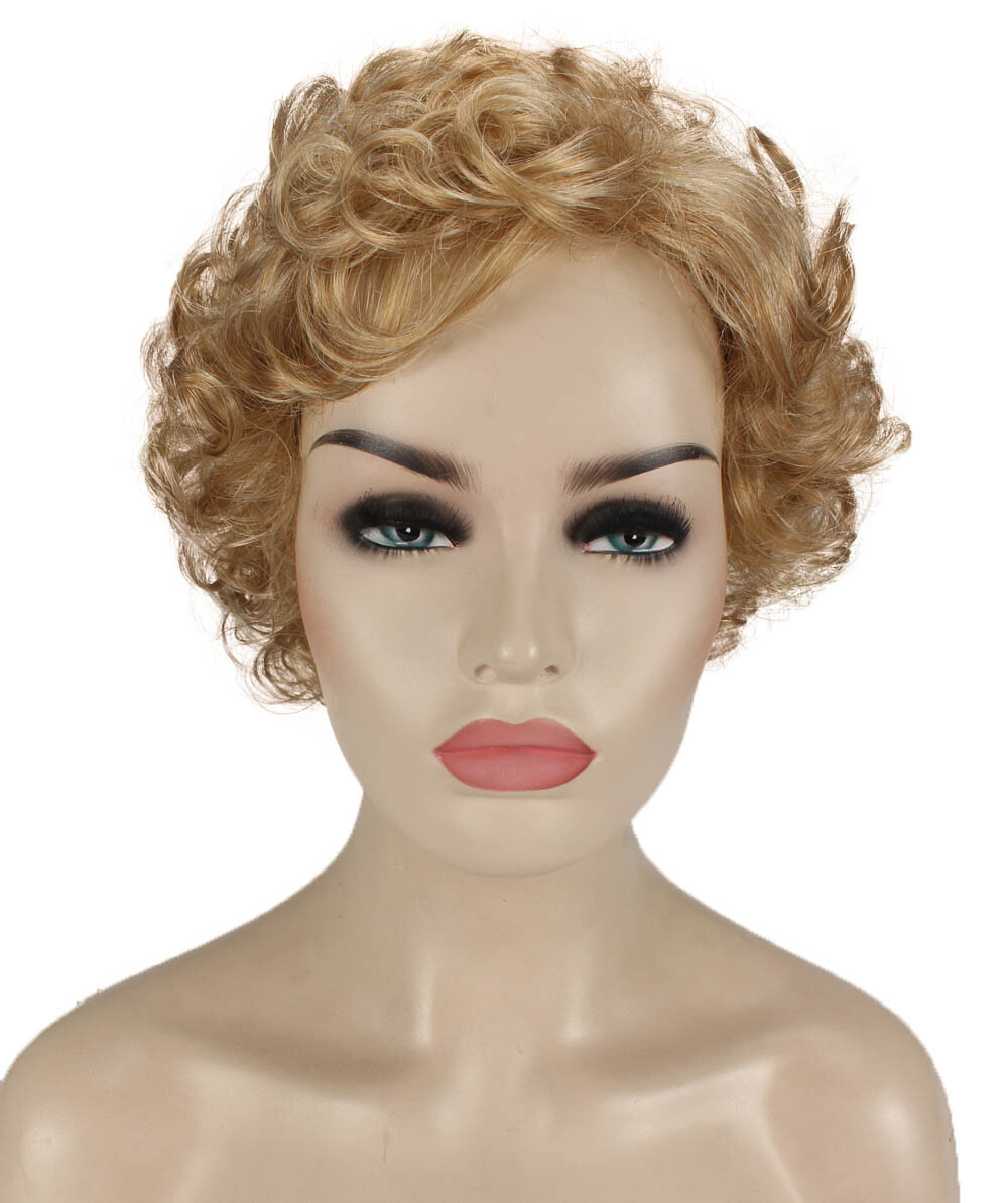 Monroe – Curly Kanekalon Synthetic Fiber Full Wig, 4 – 4.5 in, Strawberry Blonde