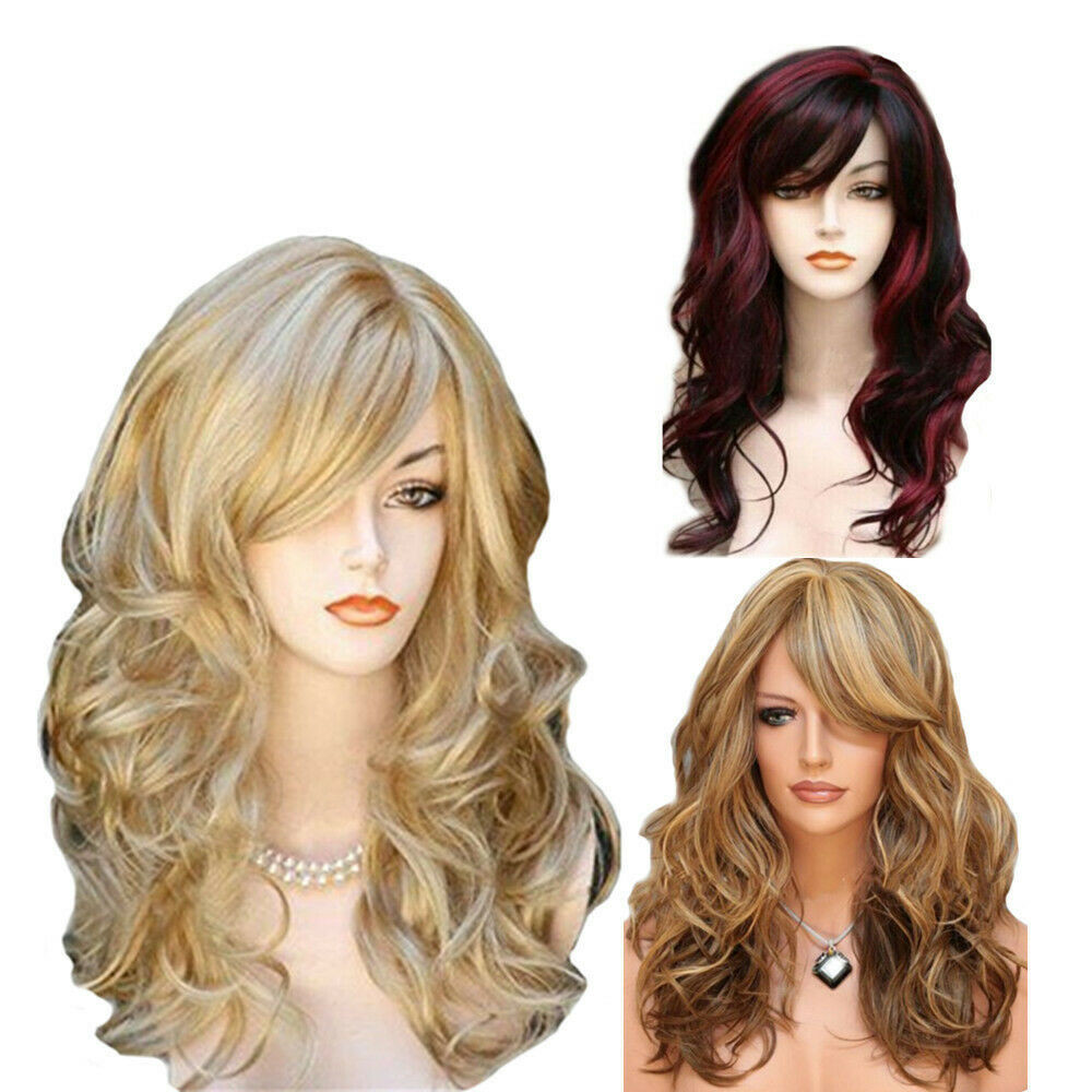 Pop Womens Golden Blond Heat Resistant Long Curly Wavy Full Volume Hair Wig USA