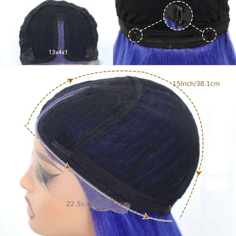 Dark Blue Hair Synthetic Lace Front Wigs 32 Inches Long Straight Heat Resistant