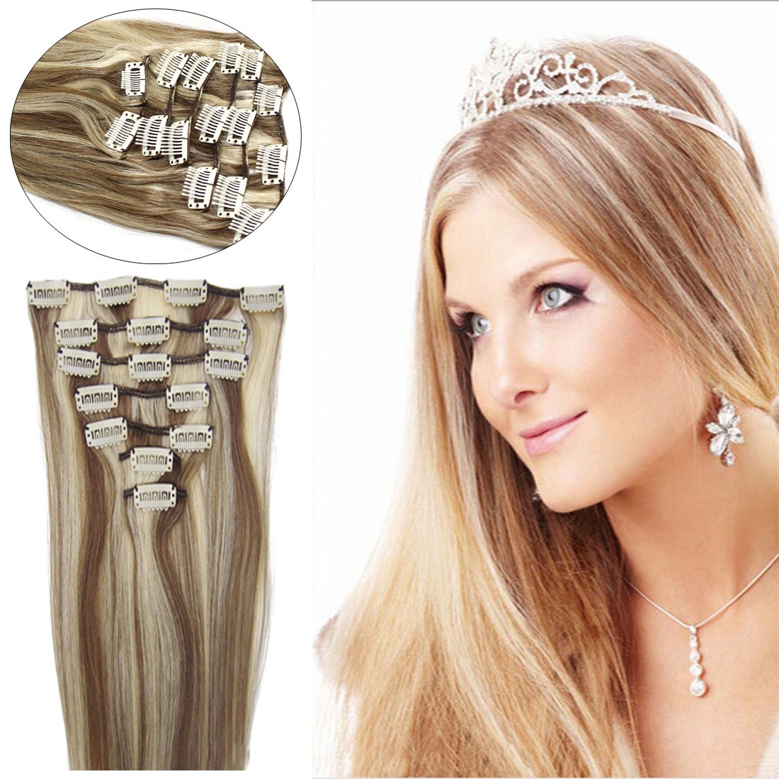 Clip in Hair Extensions Real Human Hair Clip-on Remy Hair Thick Balayage Colors